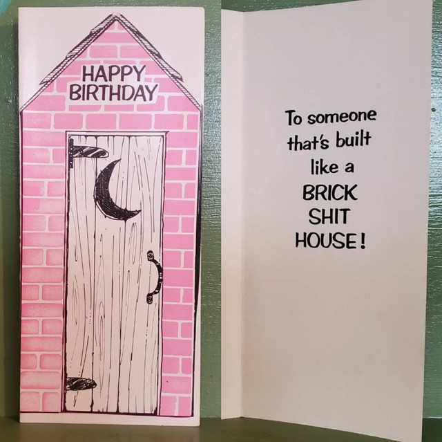 Vintage Funny greeting card adult Birthday Brick Shit House Bathroom Toilet