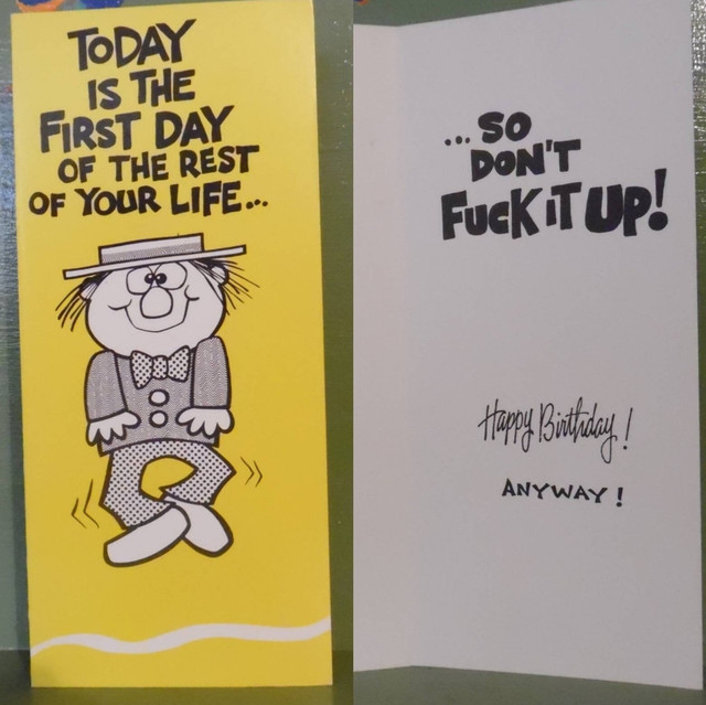 Vintage Funny greeting card adult Birthday First Day Rest Life Don't Fuck Up