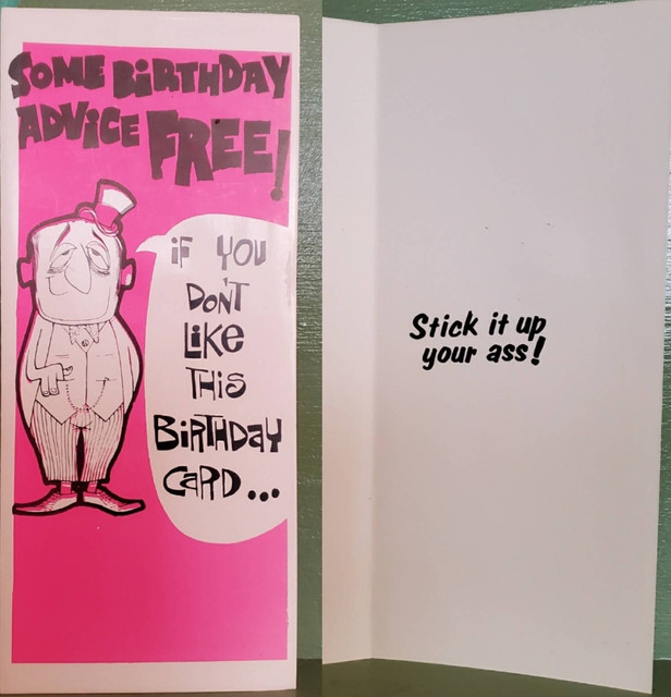 Vintage Funny greeting card adult Birthday Free Advice Stick Up Ass