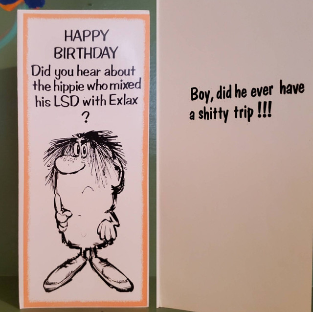 Vintage Funny greeting card adult Birthday LSD Exlax Shitty Trip