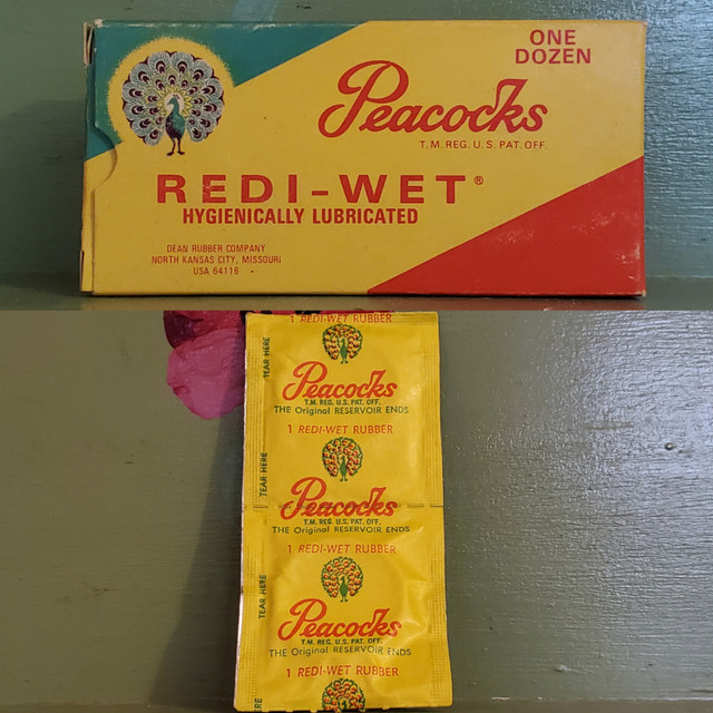 Vintage peacock condoms