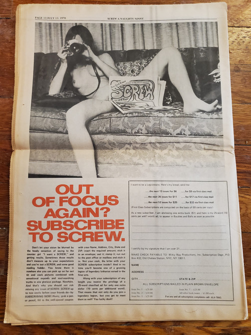 Screw Newspaper 71 Adult Naughty Humor Book Magazine Golden Age Porn Smut Pinup Novelty Cartoon Mid Century Modern Retro Vintage Novelty