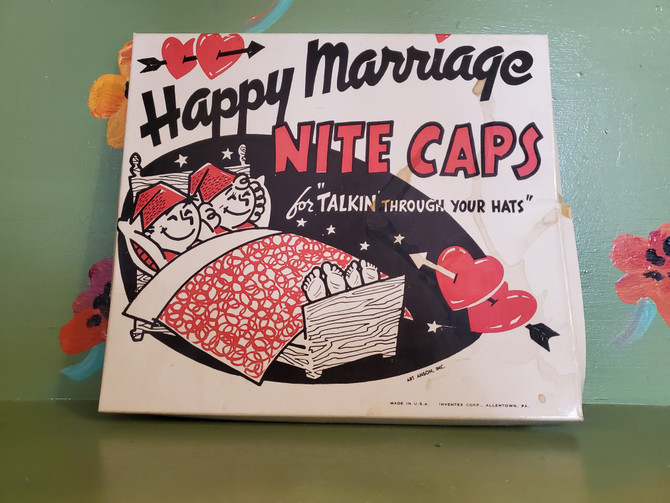 Adult Naughty Humor Happy Marriage Night Caps Gag Gift Joke Sex Cartoon Novelty Pinup Penis Mid Century Modern Retro Vintage