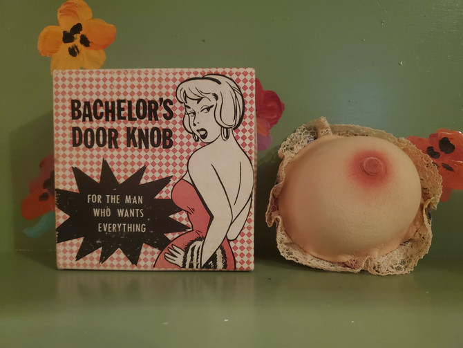 Vintage bachelor door knob cover boob pinup