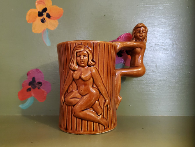 Vintage nude woman figural mug pinup ceramic