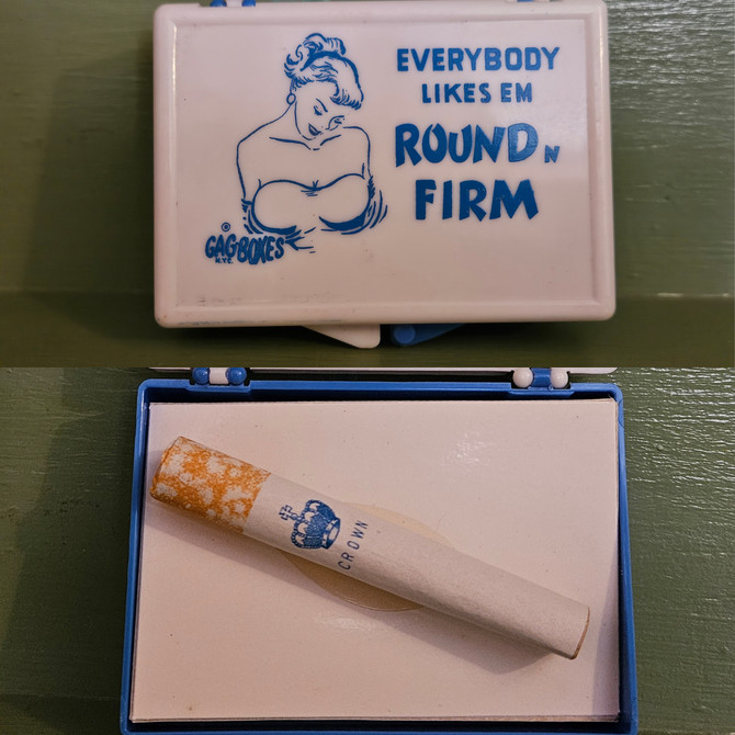 Vintage gag box everybody like em round and firm boobs cigarette