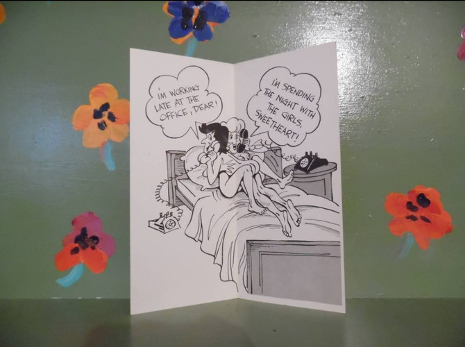 Adult Naughty Humor Greeting Card Gag Gift Joke Sex Cartoon Novelty Anniversary Cheating Husband Wife Talk Mid Century Modern Retro Vintage