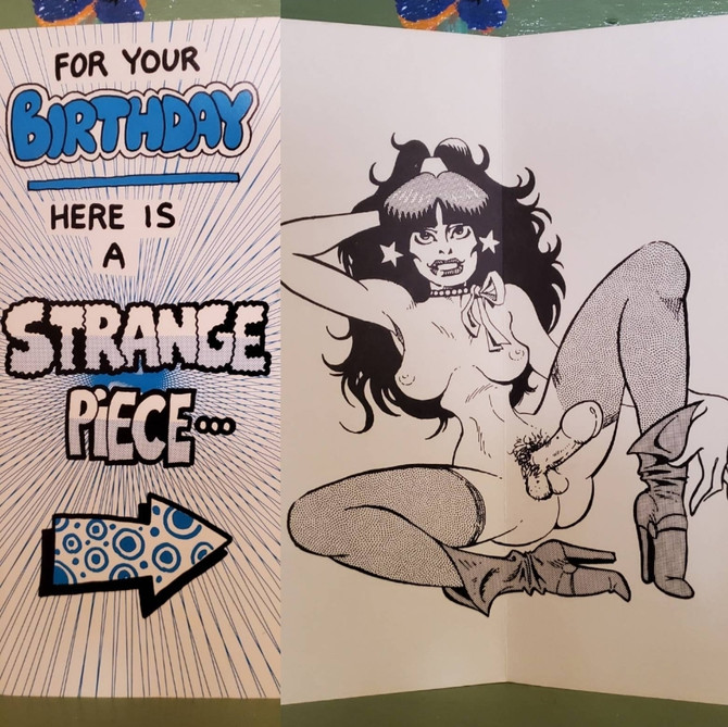 Vintage Funny greeting card adult Birthday Strange Piece Penis