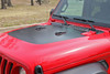 Front of Red Jeep Wrangler JL Hood Graphics SPORT HOOD 2018 2019 2020 2021 2022 2023 2024