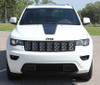 Front of white 2018 Jeep Grand Cherokee Hood Stripes PATHWAY HOOD 2011-2020 2021