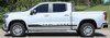 Close up of red and silver ROCKER ONE : 2019-2024 Chevy Silverado Stripes Lower Door Decals Rocker Panel Vinyl Graphic Kit