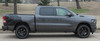 Side view of Dodge Ram no wheel moldings 2020 Ram 1500 Rebel REB SIDE Graphic Stripes 2019-2024