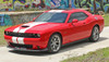 Front of red Dodge Challenger RT Hemi Stripes 15 CHALLENGE RALLY 2015-2023