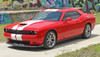 Front of red 2022 Dodge Challenger RT Hemi Stripes 15 CHALLENGE RALLY 2015-2023