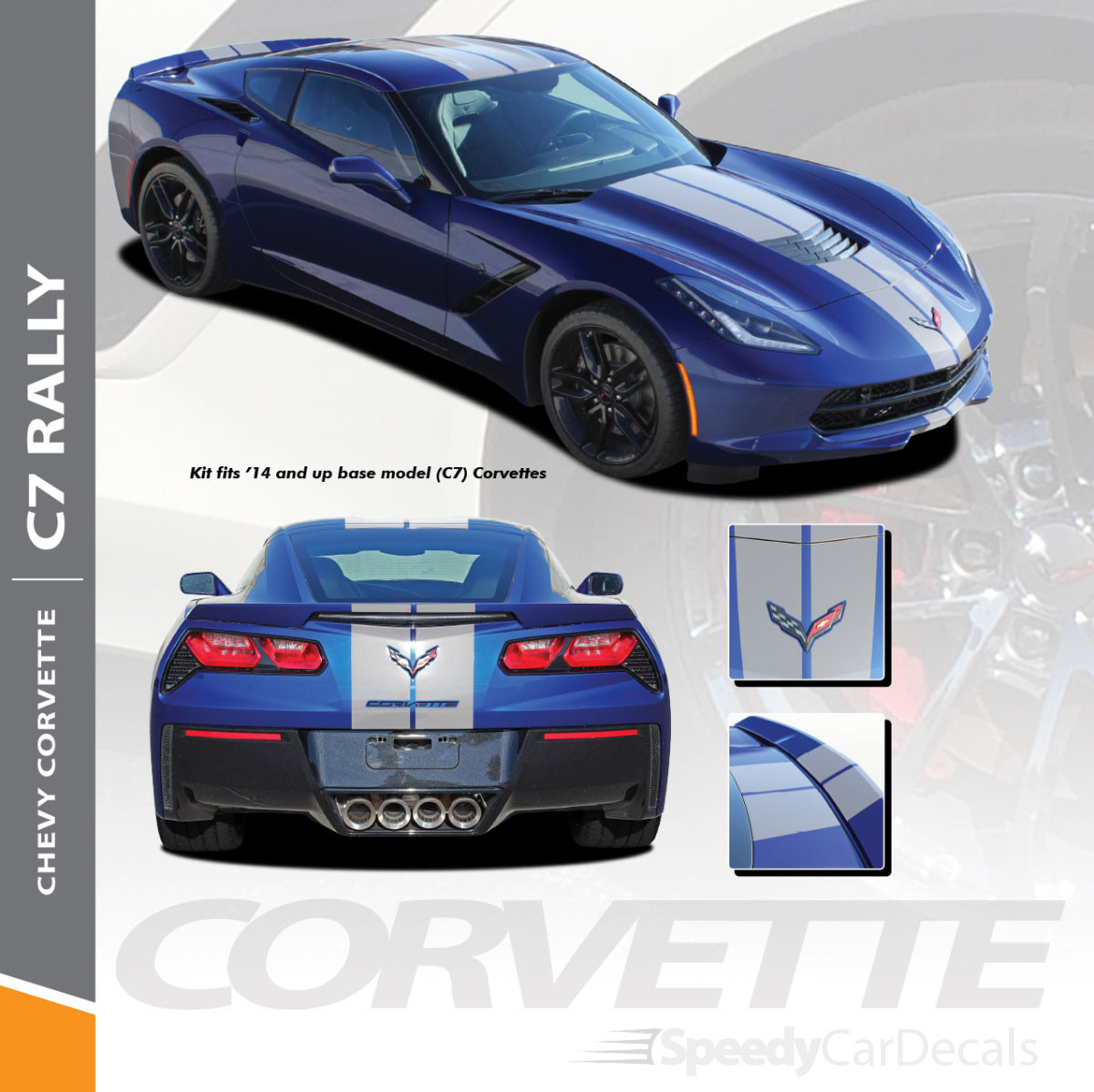 Custom Stingray Racing Stripes Decal Kit For Chevy Corvette C7 – 3 Sizes & Finishes