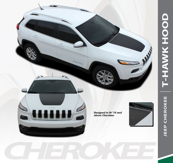 Jeep Cherokee T-HAWK Trailhawk Hood Center Blackout Vinyl Graphics Decal Stripe Kit for 2013 2014 2015 2016 2017 2018 2019 2020 2021 2022 2023 2024