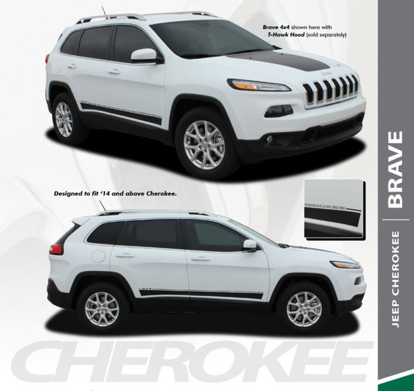 Jeep Cherokee BRAVE Lower Rocker Panel Side Door Body Vinyl Graphics Decal Stripe Kit for 2013 2014 2015 2016 2017 2018 2019 2020 2021 2022 2023 2024