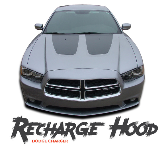 Dodge Charger RECHARGE HOOD Vinyl Graphics Split Hood Decal Striping Kit for 2011 2012 2013 2014 Models