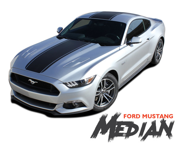 Ford Mustang MEDIAN Wide Center Lemans Style Racing Rally Stripes Vinyl Graphics Decals Kit 2015 2016 2017