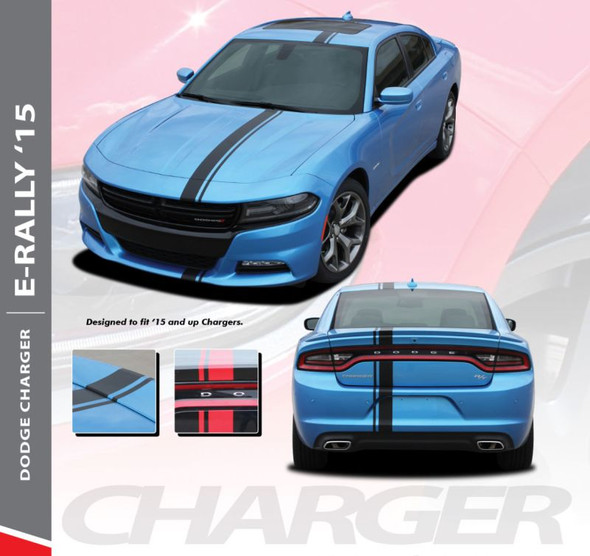 Dodge Charger EURO RALLY Offset Racing Stripes Bumper Roof Hood Vinyl Graphics Decal Stripe Kit for 2015 2016 2017 2018 2019 2020 2021 2022 2023
