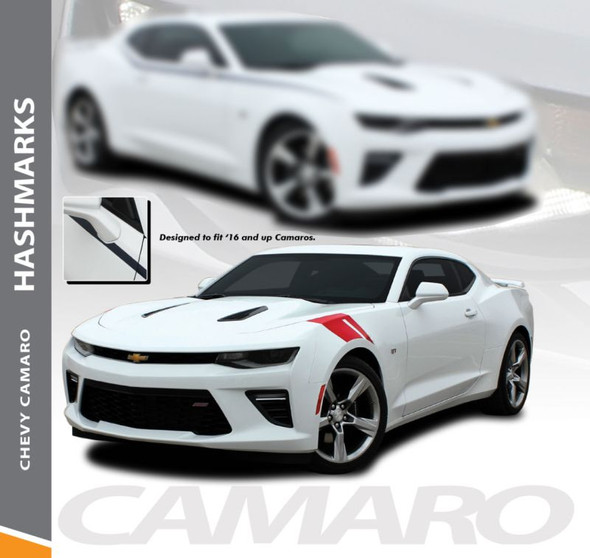 Chevy Camaro HASH MARKS Hood Fender Factory OEM Style Double Bar 3M Accent Vinyl Stripes Decal Graphic Kit for 2016 2017 2018 SS RS V6