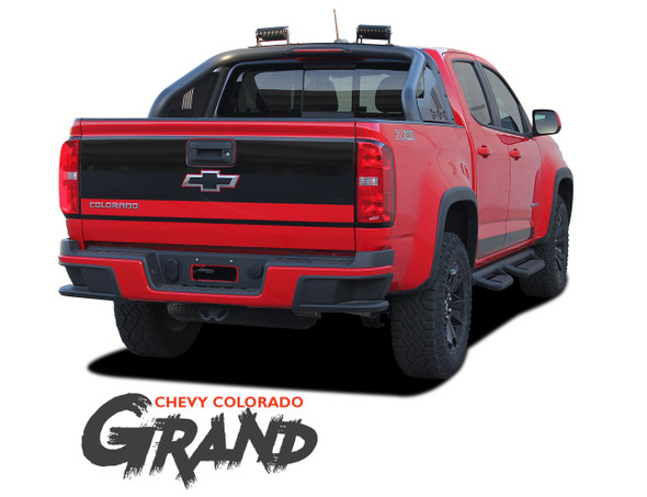 Chevy Colorado GRAND Rear Tailgate Blackout Accent Vinyl Graphic Decal Stripe Kit 2015 2016 2017 2018 2019