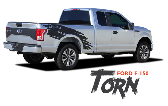 Ford F-150 TORN Mudslinger Side Truck Bed 4X4 Rally Stripes Vinyl Graphics Decals Kit for 2015 2016 2017 2018 2019