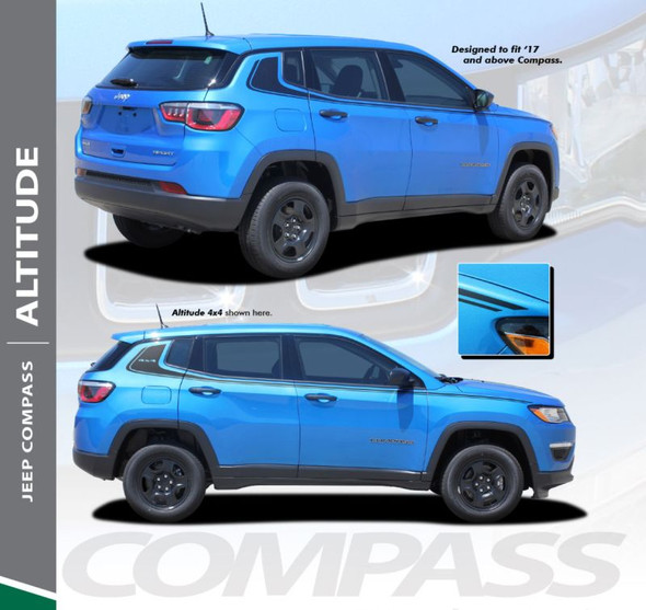 Jeep Compass ALTITUDE Upper Door Body Line Accent Vinyl Graphics Decal Stripe Kit for 2017 2018 2019 2020 2021 2022 2023 2024