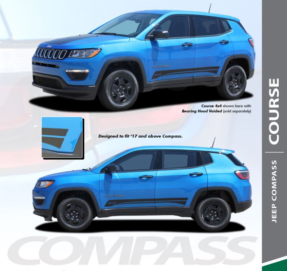 Jeep Compass COURSE Lower Rocker Door Body Line Accent Vinyl Graphics Decal Stripe Kit for 2017 2018 2019 2020 2021 2022 2023 2024