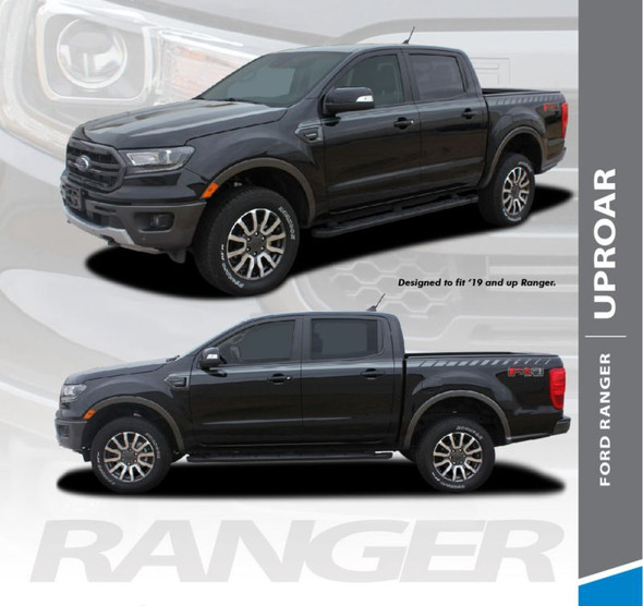 2019 Ford Ranger Upper Body Door Stripes UPROAR  Decals Vinyl Graphics Kit 2019 2020 2021 2022 2023 2024