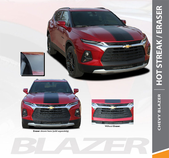 Chevy Blazer HOT STREAK and ERASER Hood Stripes and Bumper Decal Accent Vinyl Graphic Decal Stripe Kit 2019 2020 2021 2022 2023 2024 (6814-15)