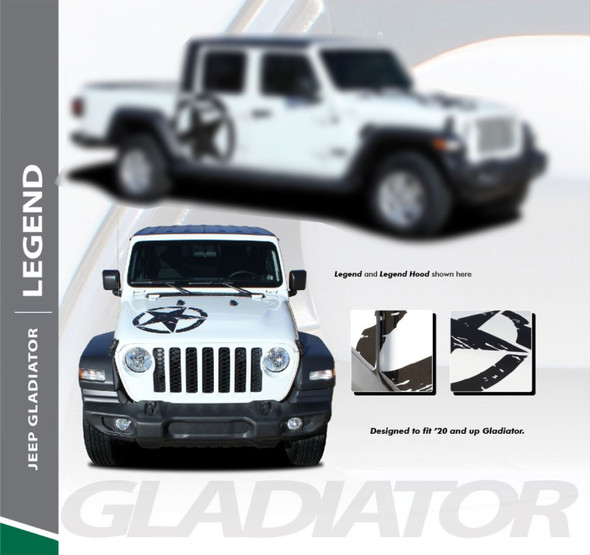 Jeep Gladiator LEGEND Hood Blackout Center Vinyl Graphics Decal Stripe Kit for 2020 2021 Models