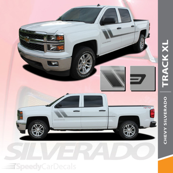 TRACK XL : 2007-2018 Chevy Silverado or GMC Sierra Side Door Hockey Decal Vinyl Graphic Stripe Kit