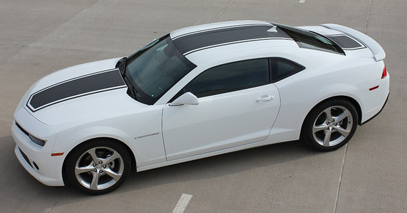 BEE 3 : 2014-2015 Chevy Camaro Wide Center Outline Hood Roof Trunk Vinyl Graphics Racing Stripes Decals Kit