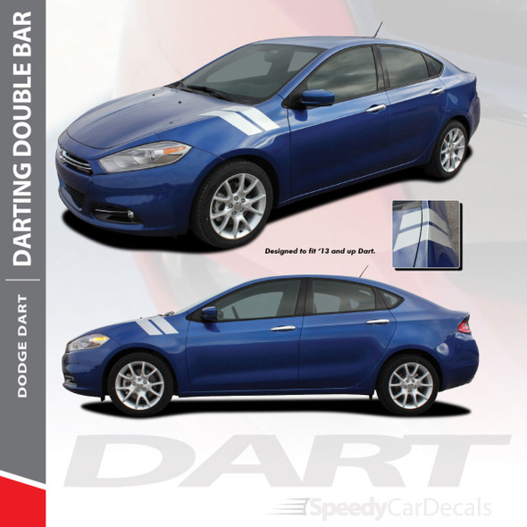 DART DOUBLE BAR : 2013-2016 Dodge Dart Fender Hash Stripes Vinyl Graphic Decals Stripe Kit