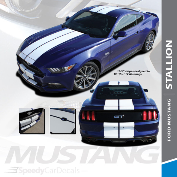 STALLION : 2015-2017 Ford Mustang Lemans Style 10" Wide Racing Rally Stripes Vinyl Graphics Kit
