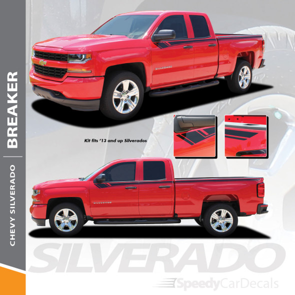 BREAKER : 2014-2018 Chevy Silverado Upper Body Line Accent Rally Side Vinyl Graphic Decal Stripe Kit
