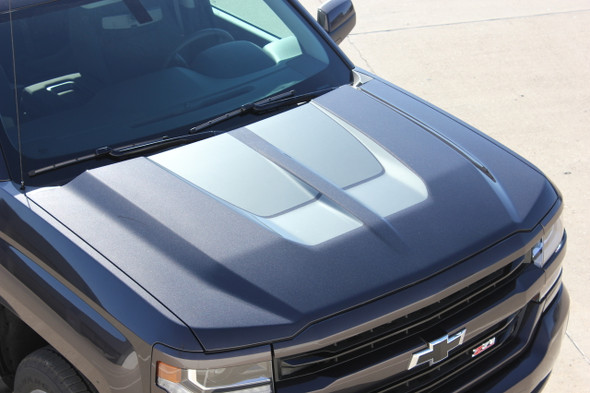 Hood View of Black 2016 2017 2018 Chevy Silverado Hood Stripes