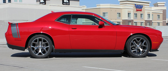 Rear View of Red 2018 Dodge Challenger Stripe Options TAIL BAND 2015-2023