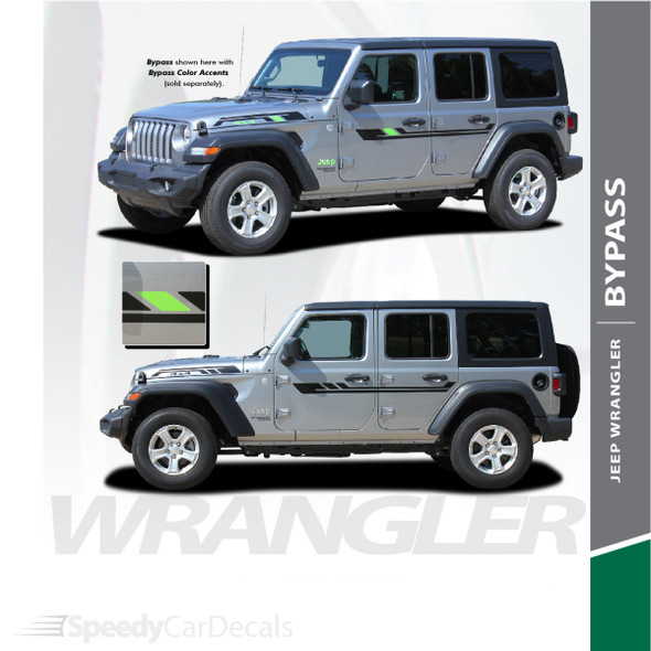 2018-2024 Jeep Wrangler Side Decals BYPASS Stripe Kit 3M Premium Auto Striping Vinyl