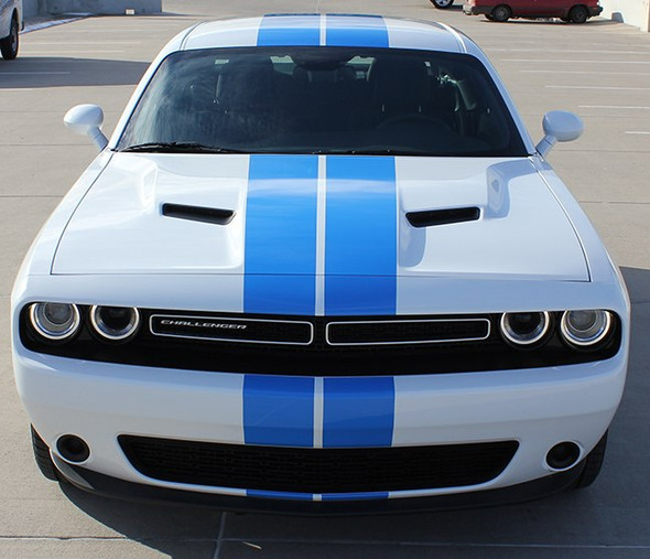 Front of white NEW! RT, Hellcat, Scat Pack Dodge Challenger Rally Stripes 2015-2023