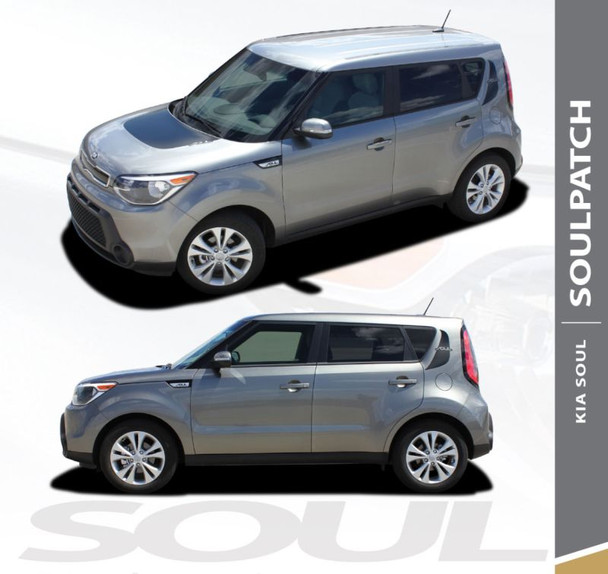 Kia Soul Factory Style SOUL PATCH Hood Blackout and Side Accent Vinyl Graphics Decal Stripe Kit 2010-2019