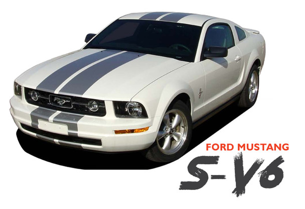 Ford Mustang V6 WILDSTANG S-V6 Lemans GT500 Style 10 inch Wide Vinyl Hood Racing Stripe Kit 2005 2006 2007 2008 2009