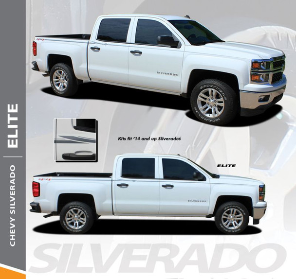 Chevy Silverado Pin Stripe ELITE Upper Body Door Accent Vinyl Graphic Decals Kit 2014 2015 2016 2017 2018