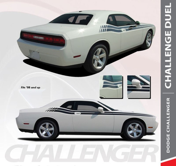 Dodge Challenger DUEL Upper Door Split Strobe Vinyl Graphic Decal Stripe Kit 2008 2009 2010 2011 2012 2013 2014 2015 2016 2017 2018 2019 2020 2021 2022 2023