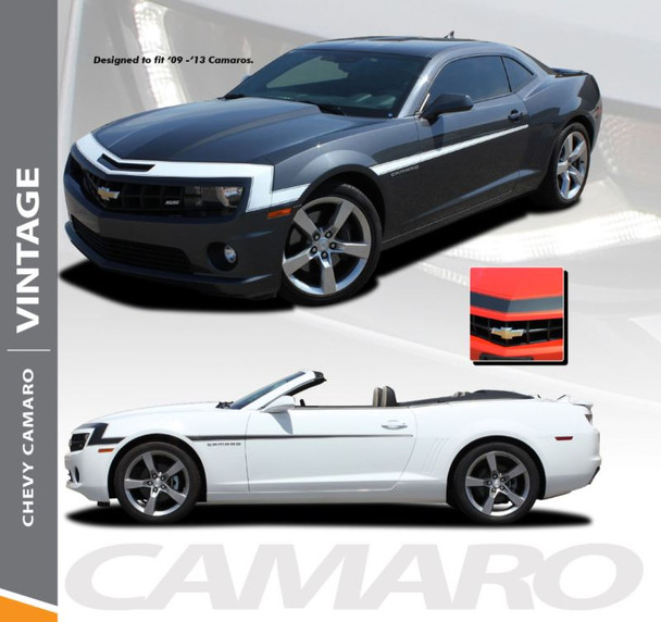 Chevy Camaro VINTAGE Front Fascia to Side Fender Door Vinyl Graphics Stripe Decal Kit for 2010 2011 2012 2013 Models