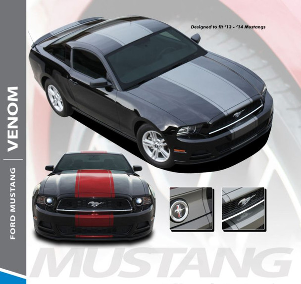 Ford Mustang VENOM Super Snake Center Hood Roof Trunk Racing Rally Stripes Vinyl Graphics Decals Kit 2013 2014