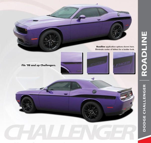 Dodge Challenger ROADLINE Wide Upper Door Body Accent Decals Vinyl Graphics Side Stripes for 2008-2023 Models