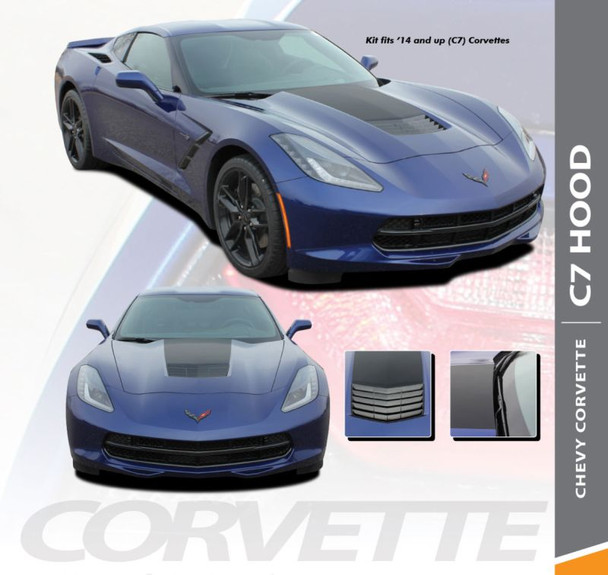 Chevy C7 Corvette HOOD Vinyl Graphic Decals Stripe Center Blackout Kit for 2014 2015 2016 2017 2018 2019