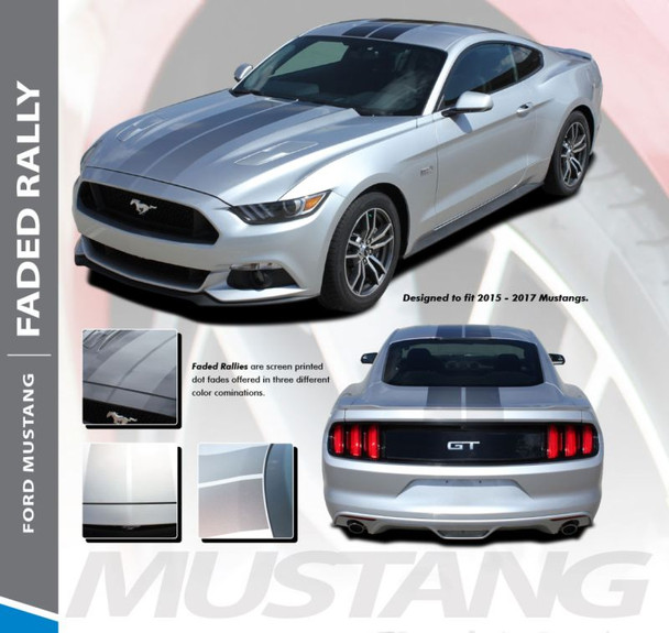 Ford Mustang FADED RALLY Digital Fade Racing Stripes Hood Roof Spoiler Striping Vinyl Graphics Kit fits 2015 2016 2017 Models